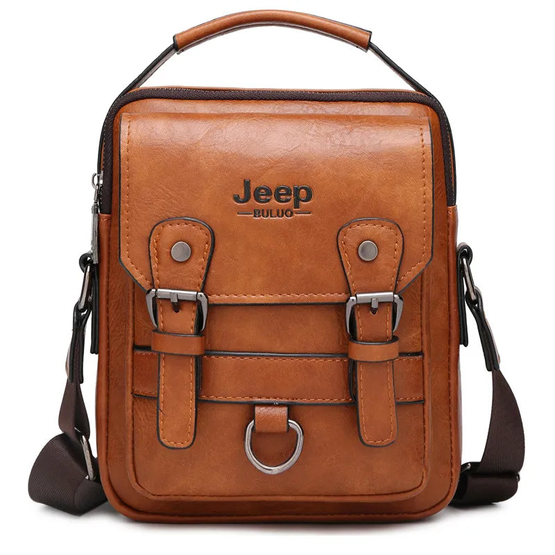 JEEP BULUO Multi-function Man's Shoulder Bag, Large Capacity, Leather, Crossbody
