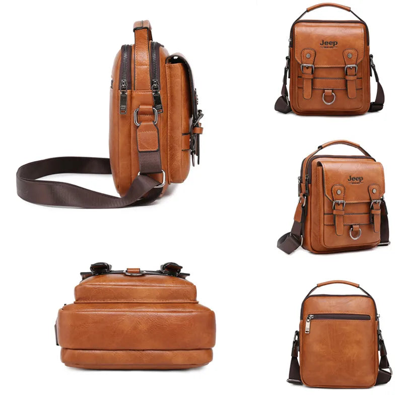 JEEP BULUO Multi-function Man's Shoulder Bag, Large Capacity, Leather, Crossbody