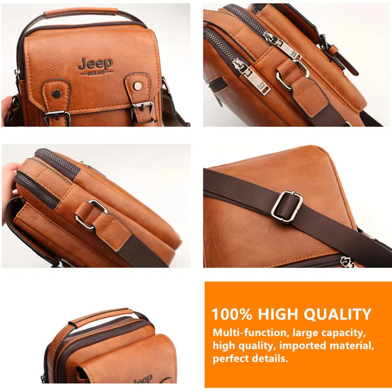 JEEP BULUO Multi-function Man's Shoulder Bag, Large Capacity, Leather, Crossbody