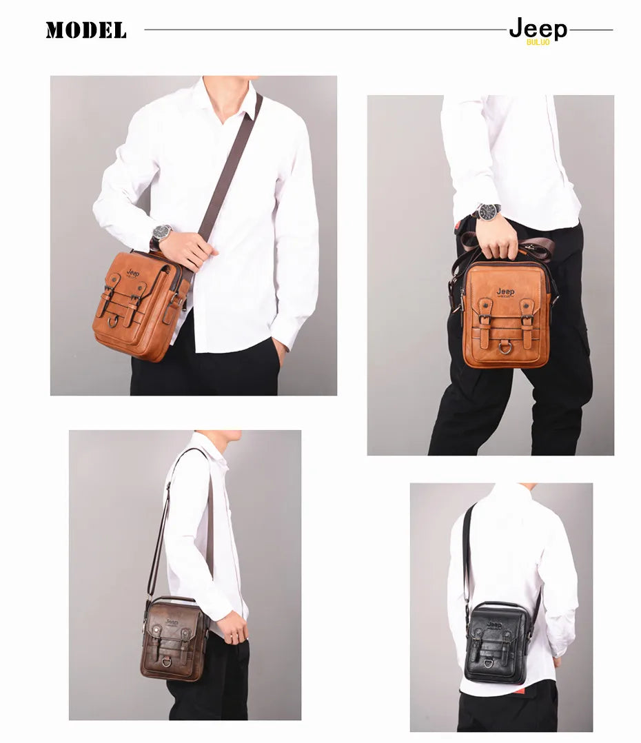 JEEP BULUO Multi-function Man's Shoulder Bag, Large Capacity, Leather, Crossbody