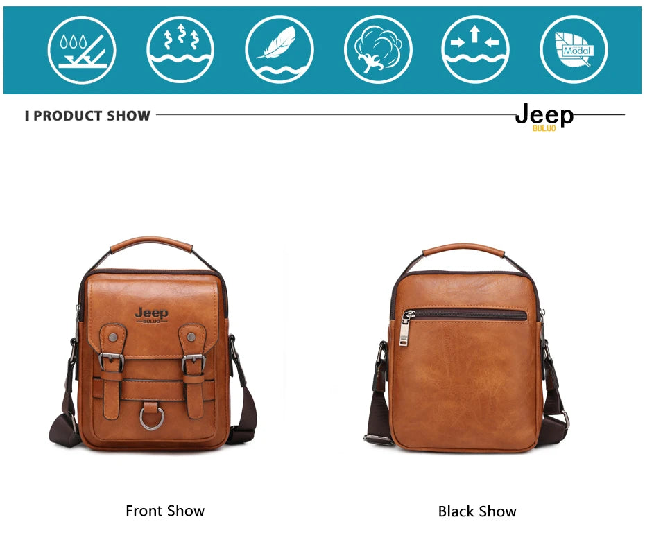 JEEP BULUO Multi-function Man's Shoulder Bag, Large Capacity, Leather, Crossbody