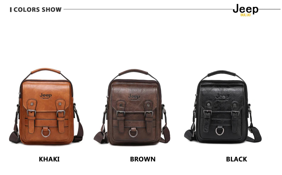 JEEP BULUO Multi-function Man's Shoulder Bag, Large Capacity, Leather, Crossbody