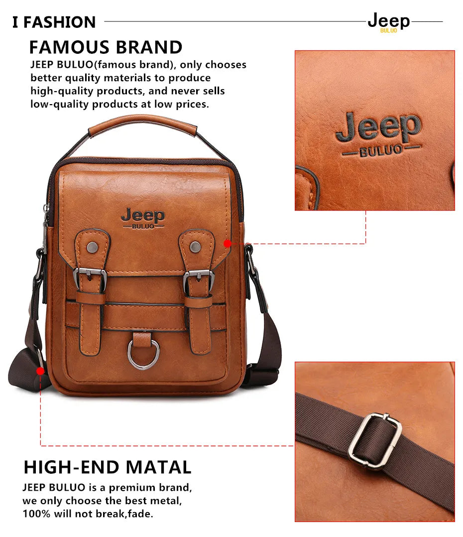 JEEP BULUO Multi-function Man's Shoulder Bag, Large Capacity, Leather, Crossbody