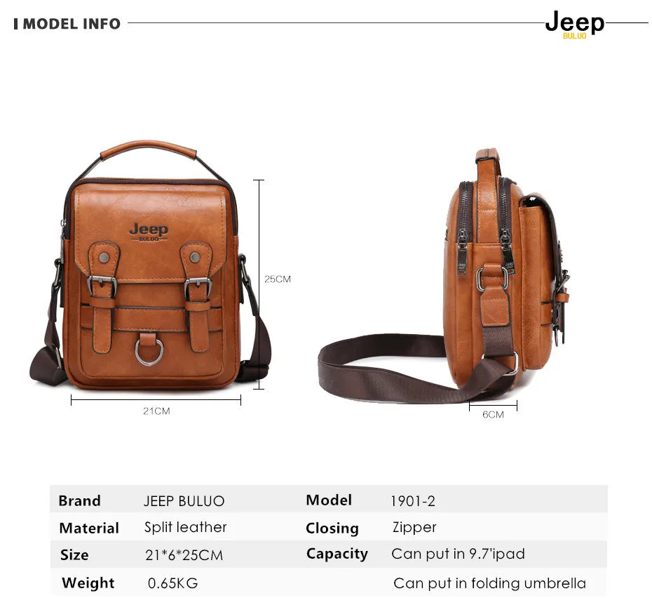 JEEP BULUO Multi-function Man's Shoulder Bag, Large Capacity, Leather, Crossbody
