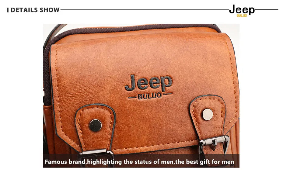 JEEP BULUO Multi-function Man's Shoulder Bag, Large Capacity, Leather, Crossbody