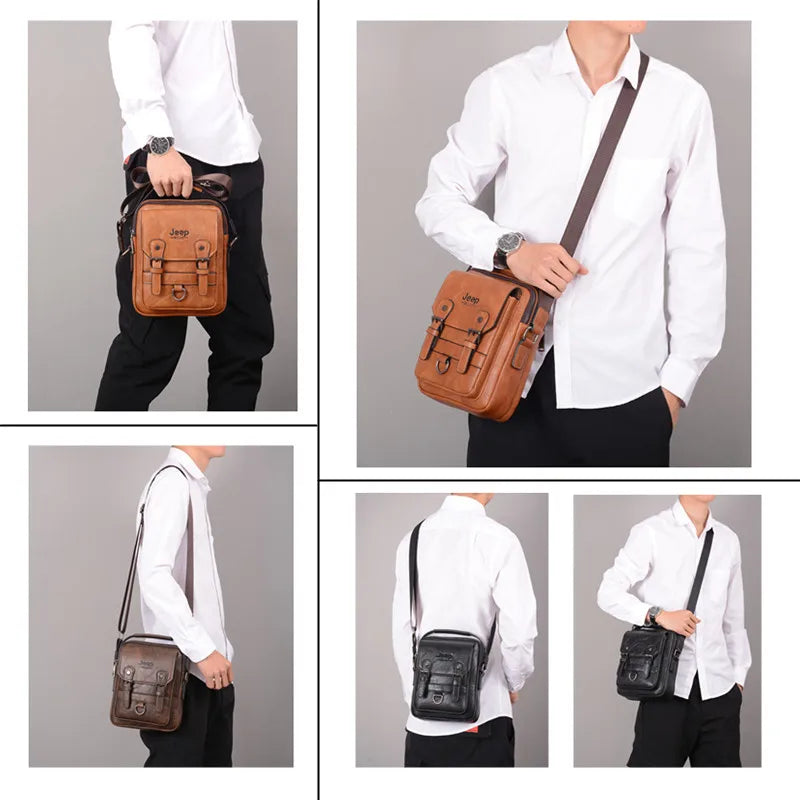 JEEP BULUO Multi-function Man's Shoulder Bag, Large Capacity, Leather, Crossbody