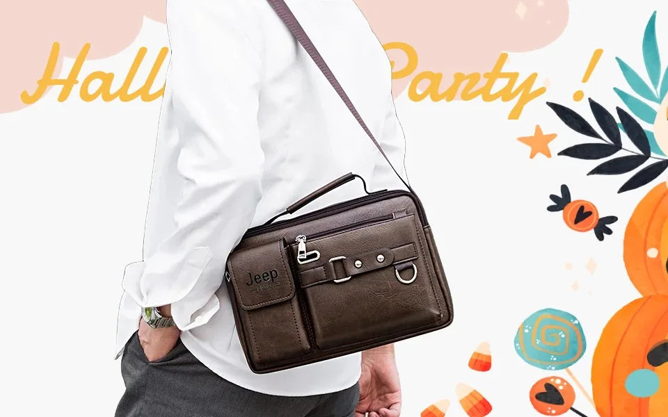 JEEP BULUO Multi-function Man's Shoulder Bag, Large Capacity, Leather, Crossbody