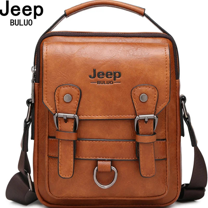 JEEP BULUO Multi-function Man's Shoulder Bag, Large Capacity, Leather, Crossbody